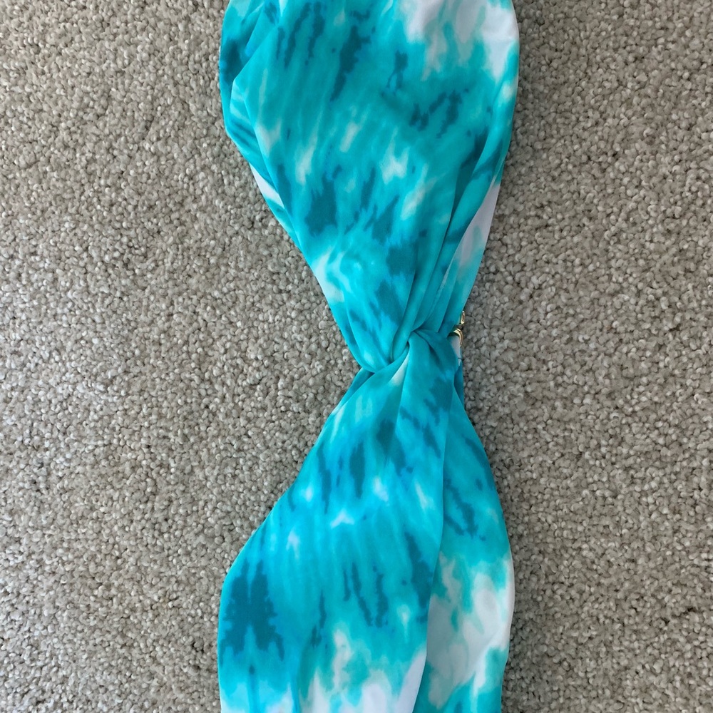Blue, tie dye bandeau bikini top
